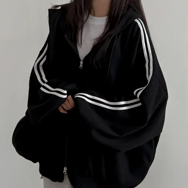 [왕오버핏/투웨이지퍼]일루션 투라인 후드집업 상세 이미지 5