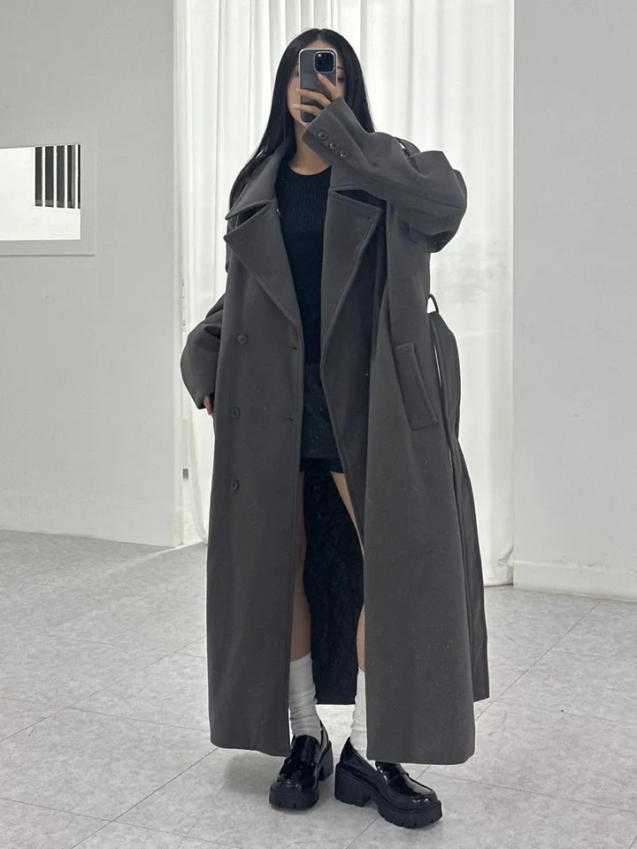 [Unisex] Mael maxi coat (3co) / 울 오버 루즈핏 누빔 안감 벨트 맥시 코트 상세 이미지 25