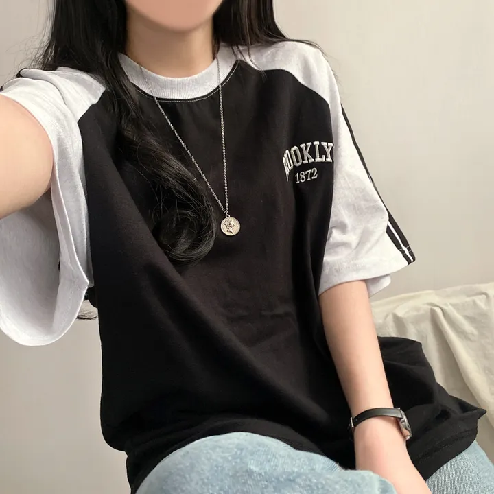 [예쁜/스포티!] 두줄 져지 배색 나그랑 브루클린 자수 데일리 반팔티T 5color 상세 이미지 30