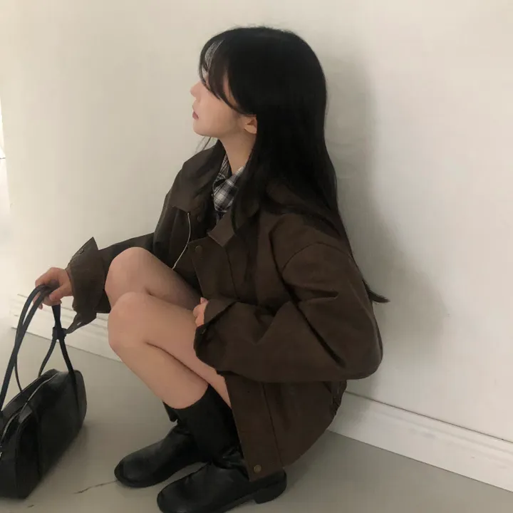 [고급레더!핏보장🤎]매트 무광 오버핏 가죽 레더 스웨이드 블루종 자켓 점퍼 2color 상세 이미지 16