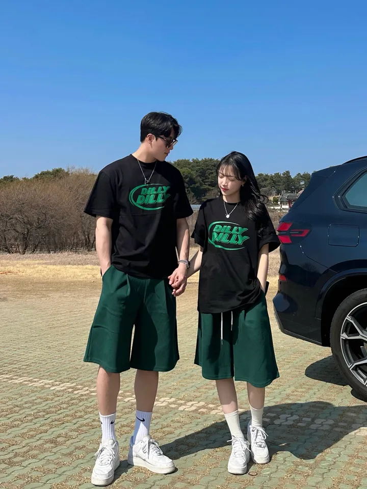 세트가능/ 남녀공용 오버핏 반팔 여름 커플룩 커플티 레터링 루즈핏 반팔 티셔츠 합포 핀턱 버뮤다 팬츠 밴딩 반바지 꾸안꾸 트레이닝 세트 커플 시밀러룩 빅사이즈 세트 스트릿 딜리 상세 이미지 6