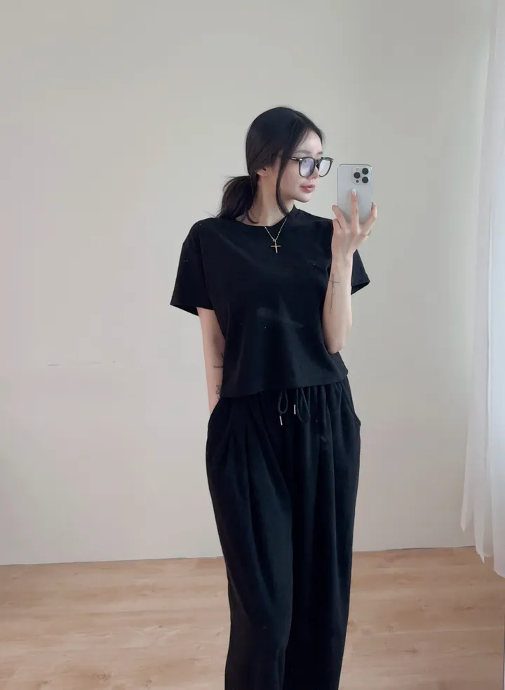 *빠른출고*[최저/set❤️/휘뚤마뚤!]벨루아 반팔 핀턱 트레이닝 세트 벨벳 세트 투피스 여름세트 여름투피스 상세 이미지 8