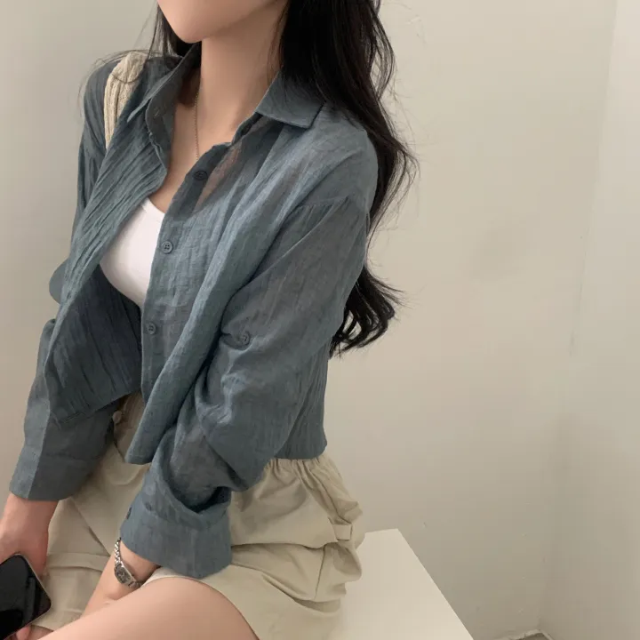 [살안타템17컬러✨/크롭&루즈핏] 햇빛차단, 린넨 시스루 루즈핏 거즈 셔츠/남방 블라우스 상세 이미지 57