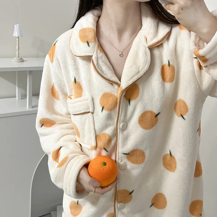 🍊[당일출고/겨울수면]🍊 귀여운 귤 오렌지 겨울 털 수면 잠옷 파자마 과일 상하세트 홈웨어 선물 극사세 부드러운 따뜻한잠옷 털 박시핏 빅사이즈 루즈핏 오버핏 상세 이미지 7
