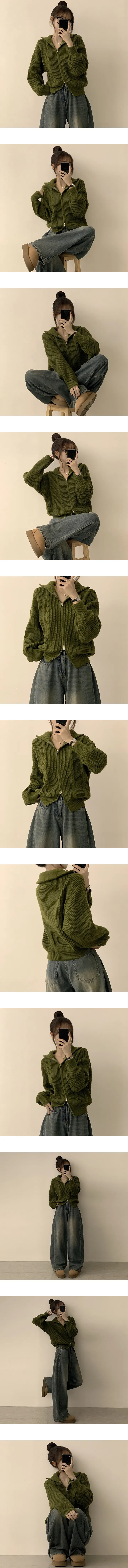 [리뷰99%만족/도톰🐻/퀄리티보장!] 벨리 투웨이 데일리 가을 카라 집업 겨울 긴팔 꽈배기 니트 가디건 하이넥 데일리 아우터 5color 상세 이미지 6