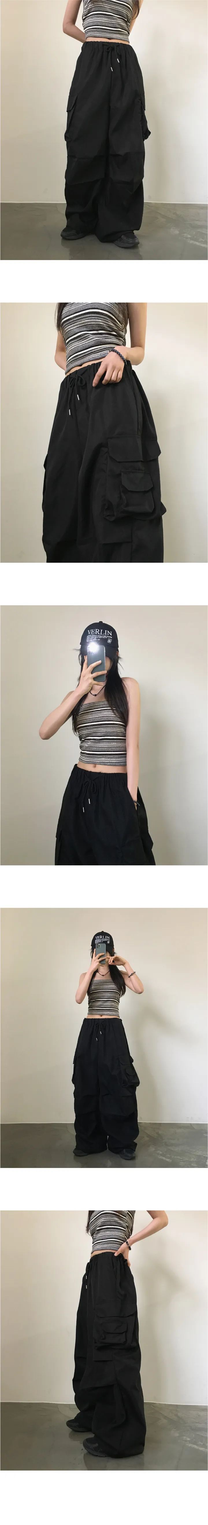 [기본/롱] 가츠 핀턱 셔링 카고 투웨이 더블 미니 포켓 밴딩 롱 와이드 조거 팬츠 상세 이미지 12