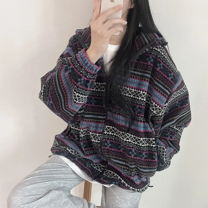 [남녀공용/포근해] 2WAY 보르도 패턴 투웨이 후드 후리스 집업 후드집업 3color 상세 이미지 15