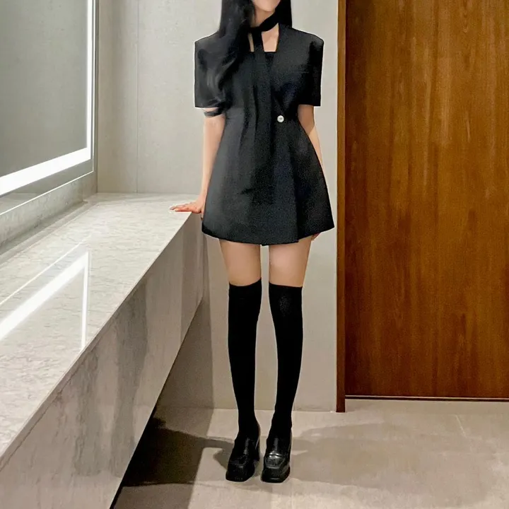 [하객룩👰🏻‍♀️/주문폭주/반팔ver] 하이퀄리티 타이 라인 반팔 하객 자켓 원피스 (3color) 상세 이미지 36