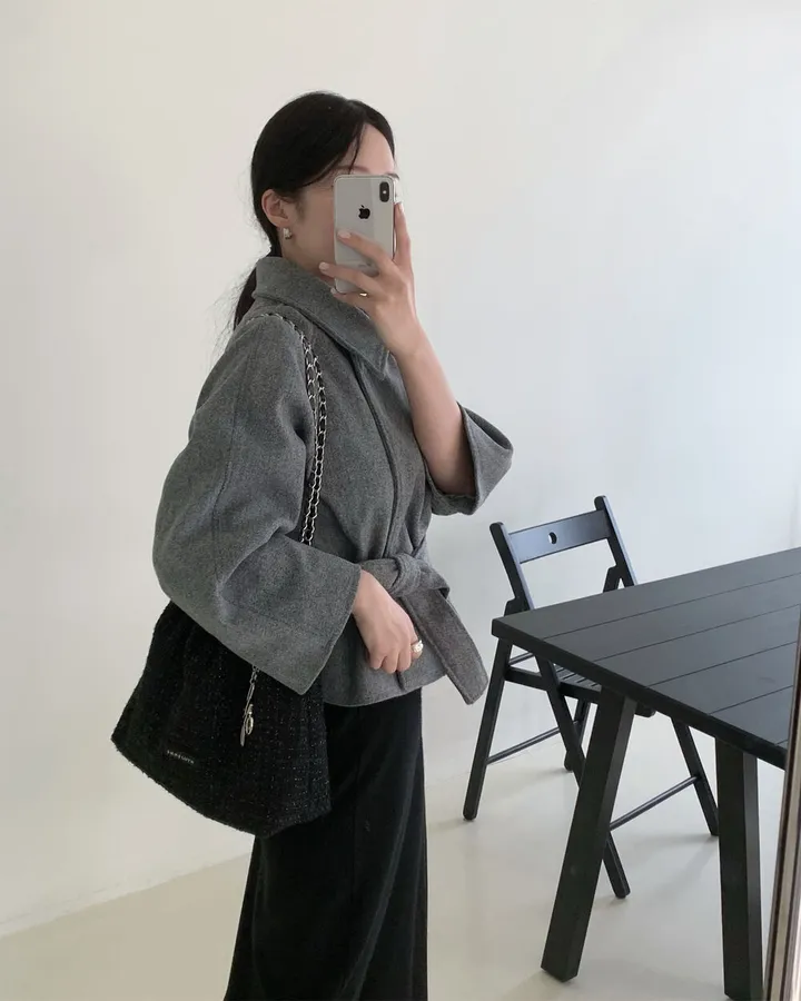 일리 가을 겨울 카라 벨트 모직 숏 자켓 숏코트 상세 이미지 11