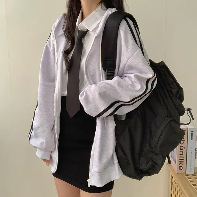 (◞˃ᆺ˂)◞💖[박시핏!/5컬러] 꾸안꾸강추 핏 예쁜 오버핏 심플 베이직 라인 두줄 포인트 기본 후드집업 상세 이미지 4