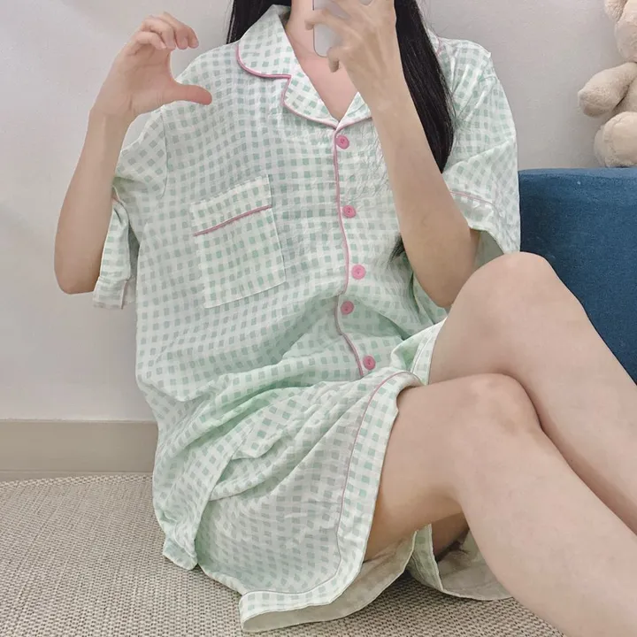 [99~120사이즈🧡미친편안함] 면 잠옷 빅사이즈 홈웨어 파자마 바지 여름 체크 숙면 선물 100 110 3xl 4xl 5xl 6xl 상의 통통녀 플러스 큰잠옷 커플 상하세트 상세 이미지 13