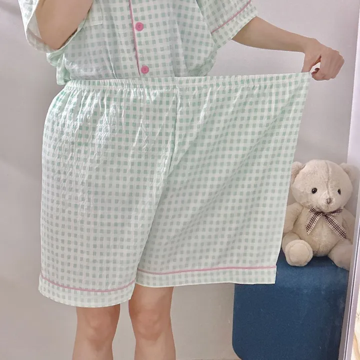 [99~120사이즈🧡미친편안함] 면 잠옷 빅사이즈 홈웨어 파자마 바지 여름 체크 숙면 선물 100 110 3xl 4xl 5xl 6xl 상의 통통녀 플러스 큰잠옷 커플 상하세트 상세 이미지 14