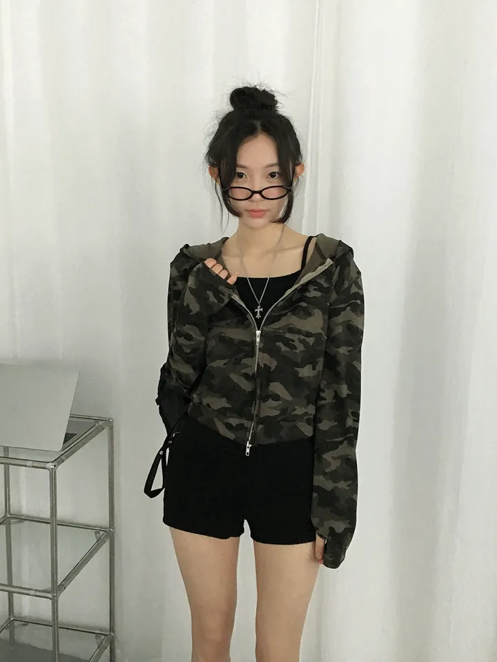 [S~L*사이즈선택*/힙무드🖤말라핏! *투웨이집업,핸드워머* 카모 밀리터리 슬림핏 후드집업] 엠지카모슬림핏후드집업 상세 이미지 2