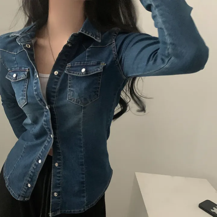 [S,M,L] 데님라인 슬림 워싱 똑딱이 데님 청자켓/셔츠남방 - 3color 상세 이미지 3