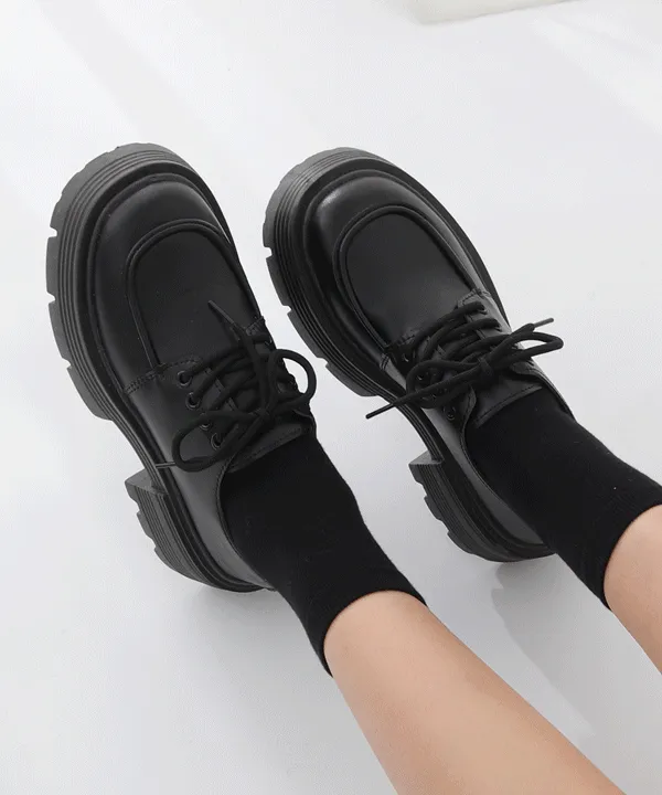 ⚡오늘출발⚡데일리 클래식 레이스업 메탈장식 무광 유광 통굽 로퍼 슈즈 신발 블랙 단화 L-11385