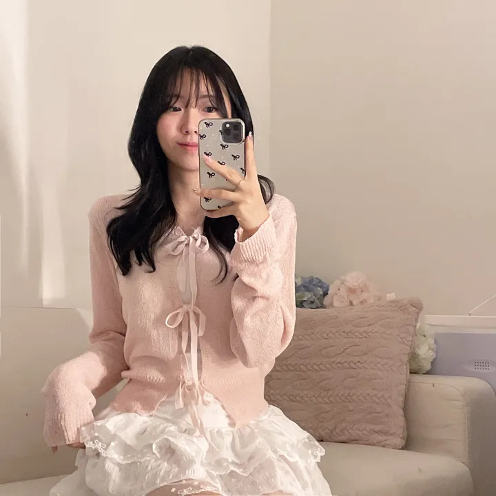 [리본포인트🎀/여름가디건] 살안타 부클 니트재질, 모얀 쓰리리본 여름 부클 니트 가디건 상세 이미지 15