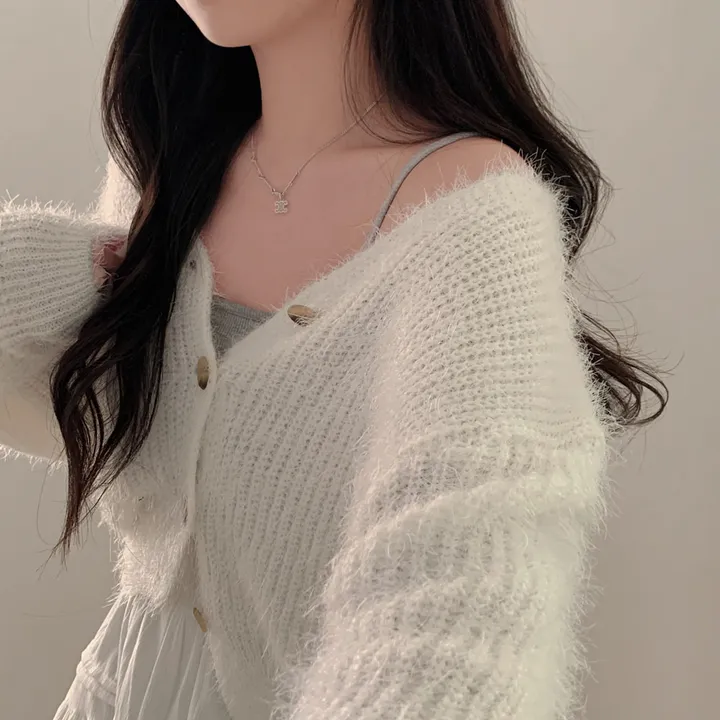 [🥀색감/부드러움 1등!]흐르는 여리핏, 솔잎 앙고라 브이넥 크롭 가디건 상세 이미지 20