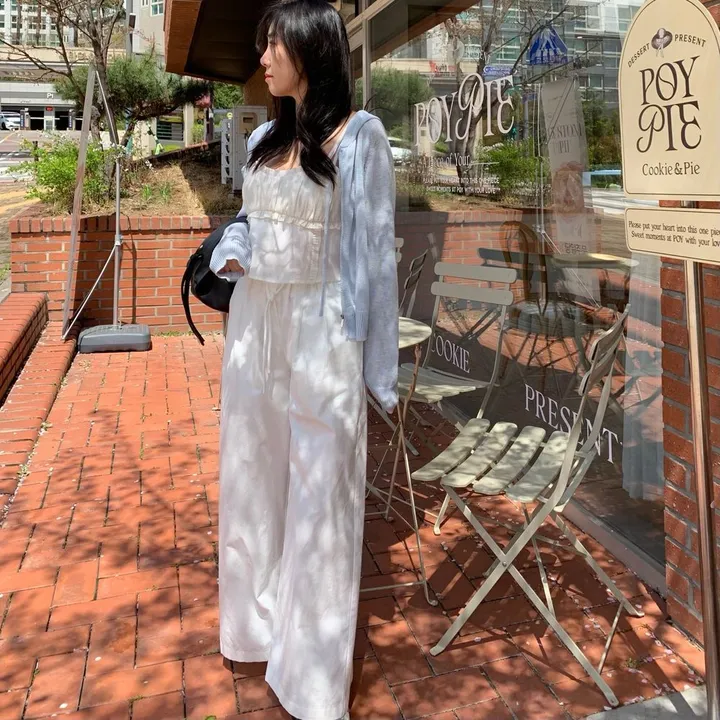 화이트 흰색 핀턱 밴딩 와이드 팬츠 상세 이미지 48