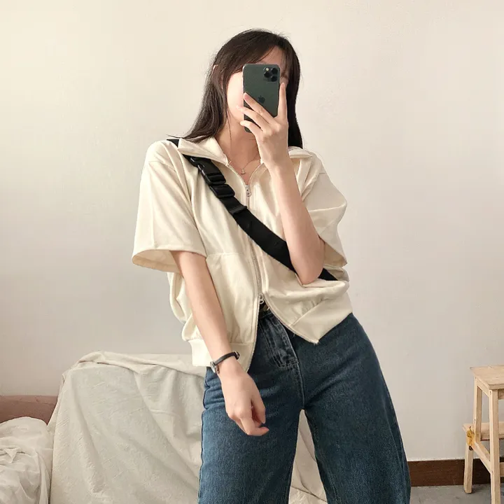 [여름/예쁜데일리!] 볼륨 카라 투웨이 무지 크롭집업 반팔 3color 상세 이미지 9