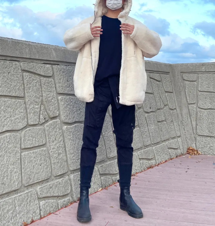 덤블 헤비 양털 패딩 오버핏 투웨이 스트링 후리스 뽀글이 후드 집업 자켓 점퍼 상세 이미지 124