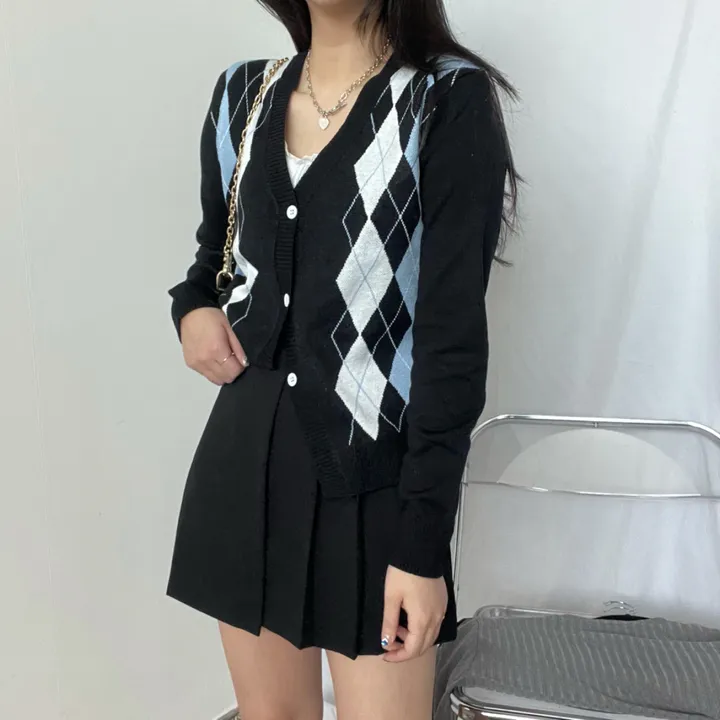 🚀빈티지 아가일  패턴 니트 가디건 1color 상세 이미지 11