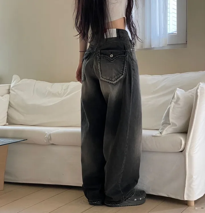 (OOTJ)린지 포켓 와이드 데미지 롱 블랙 데님 팬츠 one color/2 Size 상세 이미지 32