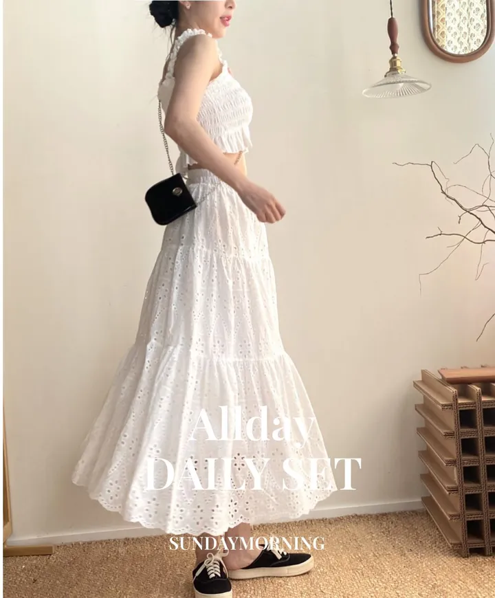 여름신상] 레이스 스모크 나시 롱  스커트 세트  여름나시 여름 롱 스커트 세트가격 1color [2pcs] 상세 이미지 6