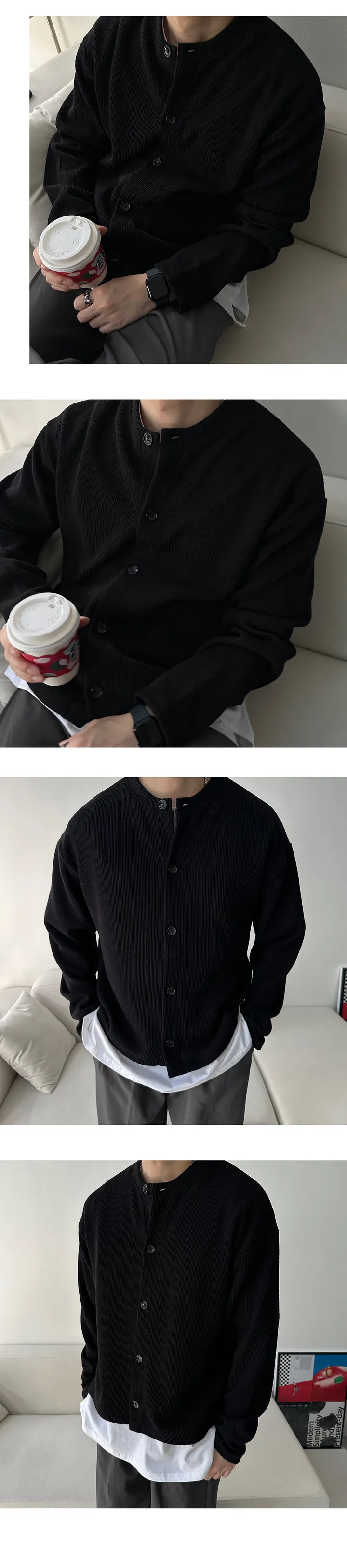 라운드넥 니트 가디건 니티드 미니멀 캐주얼 봄 간절기 가을 겨울 이너 골지 상세 이미지 22