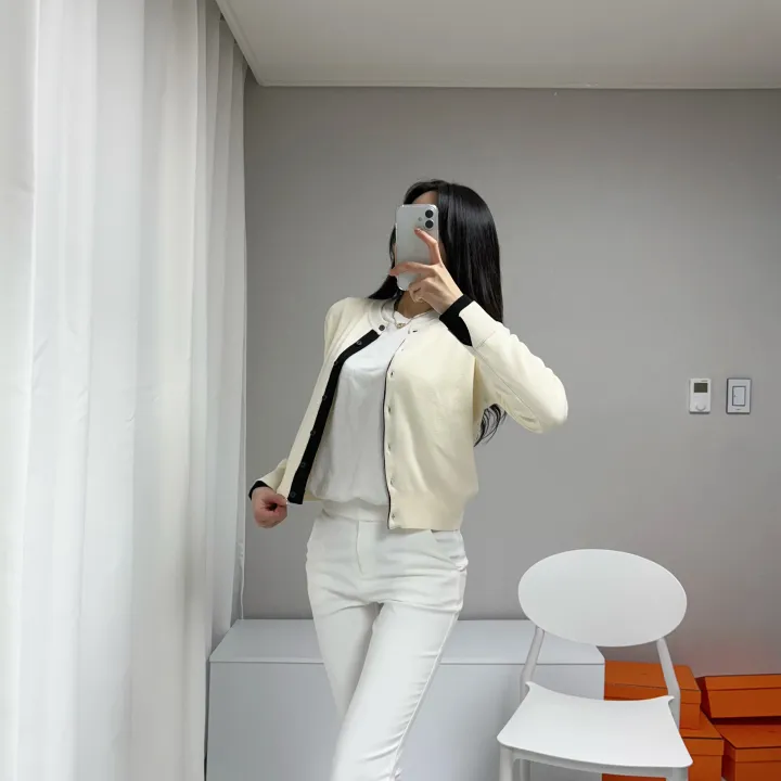 *원단최고, 포인트룩* 라인 배색 라운드 니트 가디건 상세 이미지 7