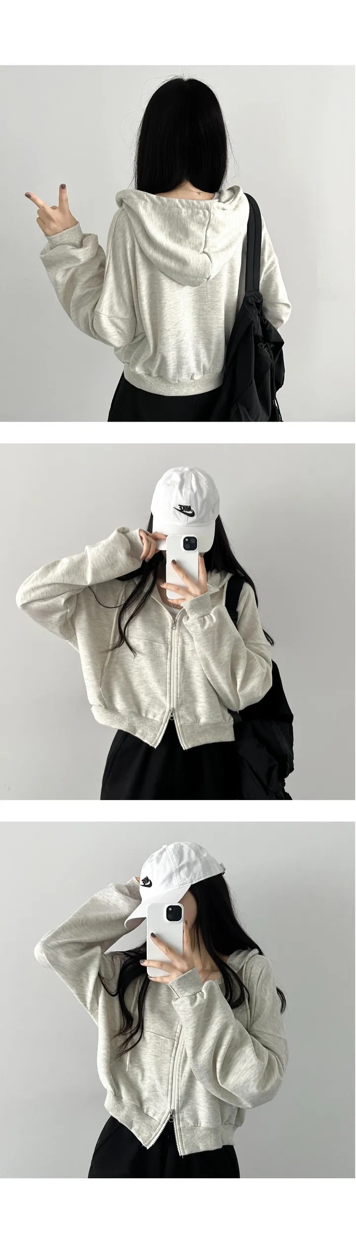 기모추가!🧡[단독9컬러/MD픽] 투웨이 세미크롭 후드집업 왕모자 루즈핏 상세 이미지 14