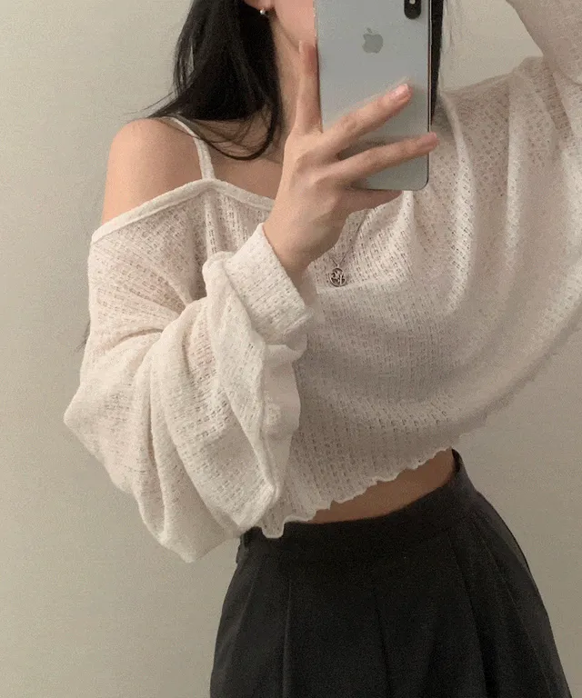 [여리핏/흘러내림x] 웨이비 원숄더 오프숄더 크롭니트 티셔츠 - 4color