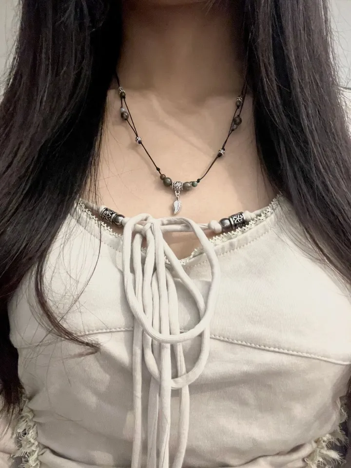 [자체제작] Vintage leaf Necklace 원석 매듭 목걸이 상세 이미지 5
