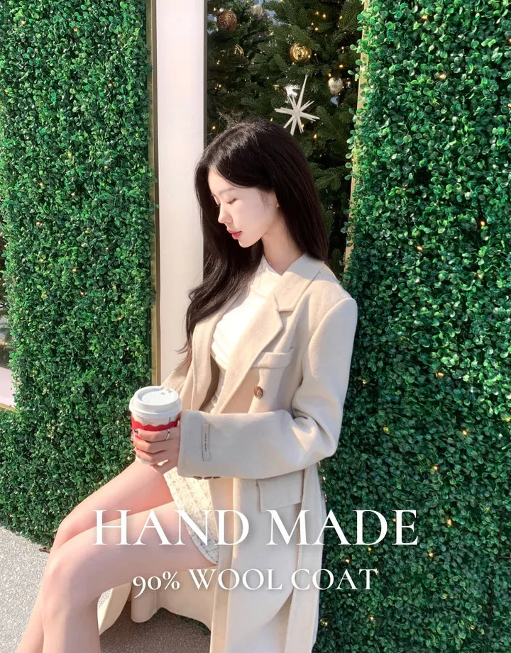 [울90%💛여성스러움극대화] 고퀄리티 핸드메이드 벨티드 울코트 롱코트 상세 이미지 2