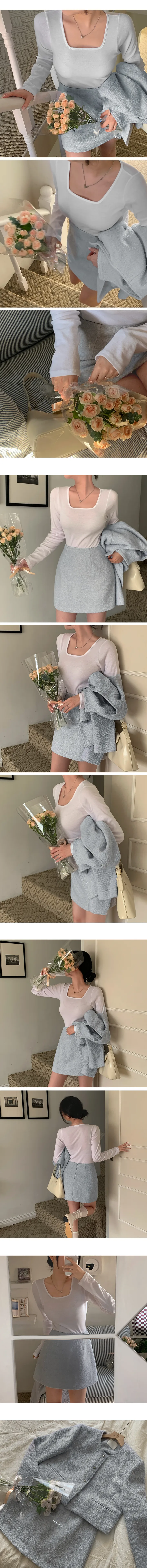 봄 신상✨*set* [울 30% 국내제작] 헤브 울 트위드 하객룩 미니 스커트 크롭 자켓 투피스 셋업 3color 상세 이미지 3