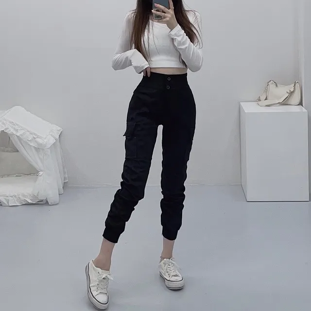 *당일배송!*[핏보장/단독제작]투버튼 올데이 사계절 하이웨스트 뒷밴딩 카고포켓 슬림 조거팬츠 상세 이미지 7