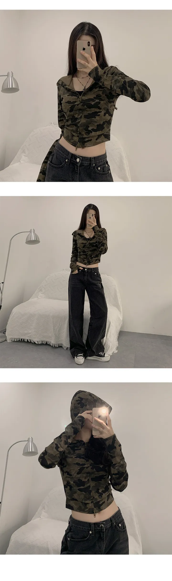 제나 단독 제작상품! 슬림하게! 군살삭제!✂️ [카모/힙무드/스트릿] 텐미닛 카모 밀리터리 슬림핏 쫀쫀스판 긴팔 후드 집업 가디건 상세 이미지 8