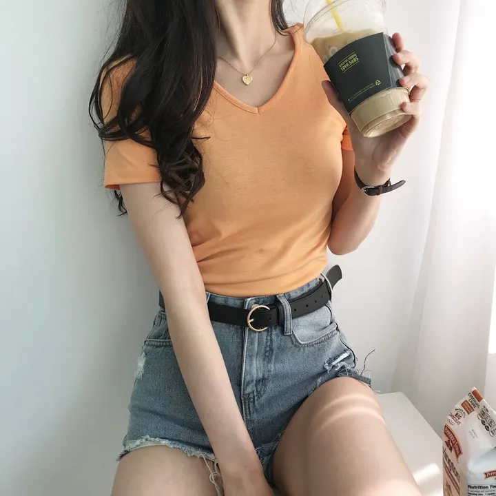 [퀄보장] *오늘출발* 부드러운 크림, 브이넥 무지반팔티 (쫀득핏 슬림 기본 반팔 티셔츠/이너티/기본티/무지티/레이어드티) 상세 이미지 12