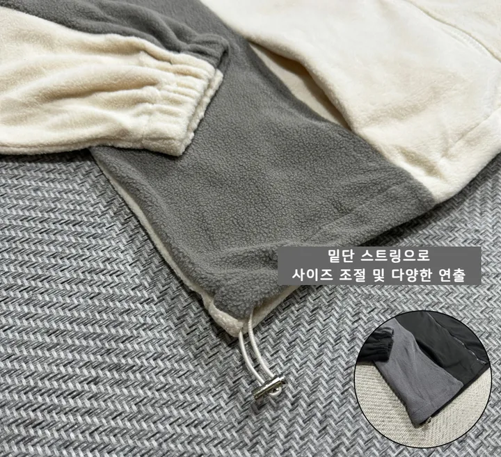 [기간세일]덤블 양털 경량 후리스 커브 배색 하이넥 빅사이즈 오버핏 스트링 후드 집업 자켓 점퍼 상세 이미지 37