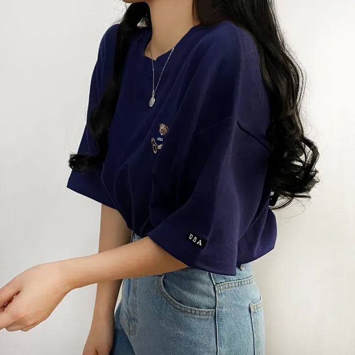 [예쁨/데일리] 베어 라벨 자수 오버핏 반팔티T 상세 이미지 25