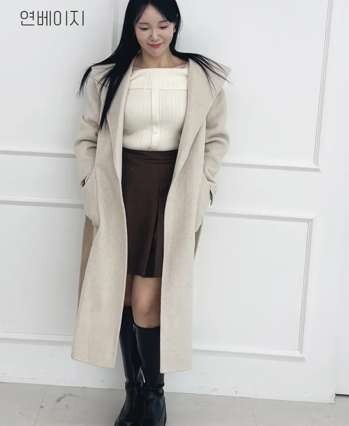 자체제작 원단부터 다른 핸드메이드 양모 후드코트 리얼빅사이즈, 가벼운코트,연말룩, 하객룩 110까지 상세 이미지 22