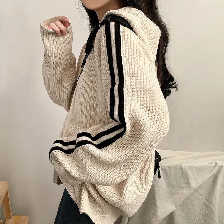 [넉넉/오버핏!] 두줄 니트 투웨이 후드집업 4color 상세 이미지 22