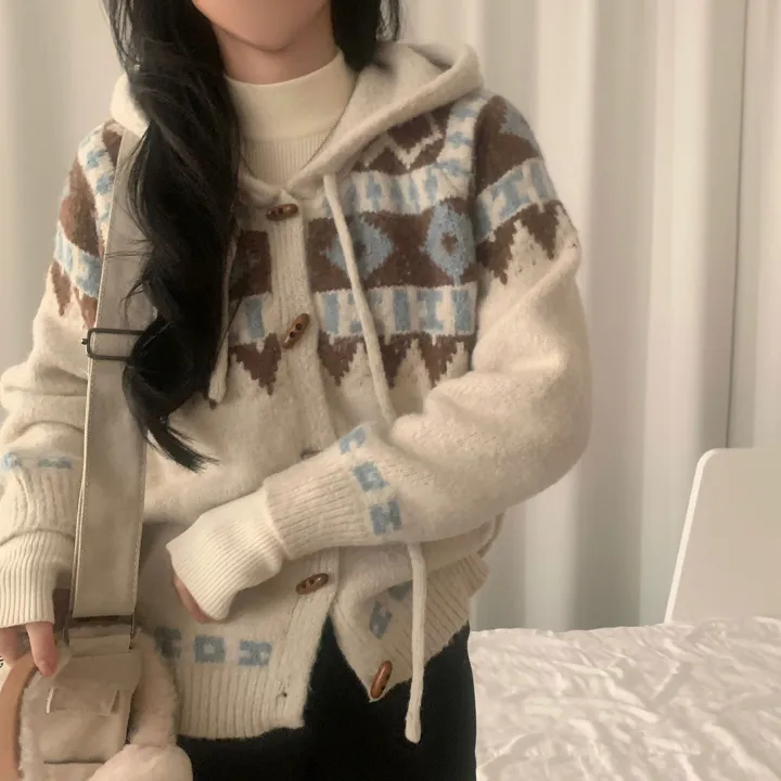 [도톰해요,!] 뉴픽 노르딕 떡볶이 자가드 후드 니트 가디건 - 3color 상세 이미지 15
