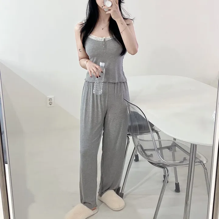 🖤[당일출고/최저가] 4ps 3ps 레이스 캡내장 잠옷 세트 상하 파자마 나시 긴바지 반바지 아우터 가벼운 스판기 섹시한 여성스러운 3피스 4피스 봄 여름 가을 홈웨어 3종 4종 상세 이미지 4