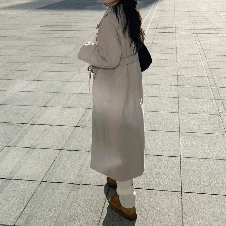 [wool30%/고퀄리티] 히든 버튼 오버핏 벨트세트 허리끈 발마칸 싱글 롱 코트 상세 이미지 10