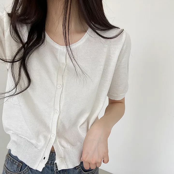 1+1할인!![고퀄뱀부소재!/기획특가] 설렘가득 봄여름가을내내 입기좋은 크롭 라운드넥 or 브이넥 반팔 린넨 반팔가디건 상세 이미지 20