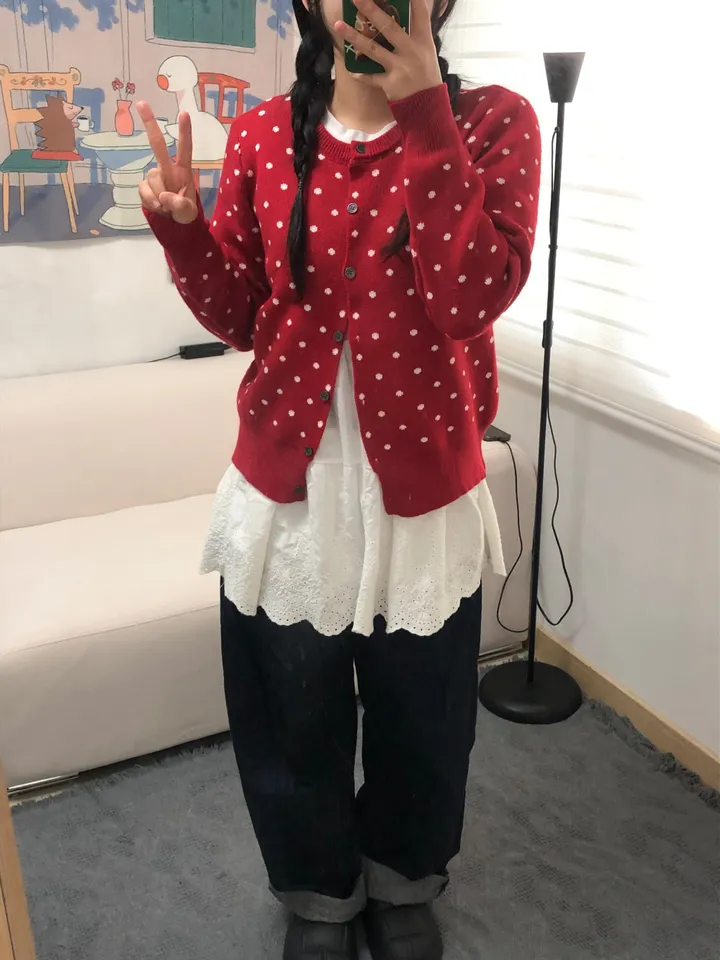도트 라운드 니트 가디건 3color 상세 이미지 7