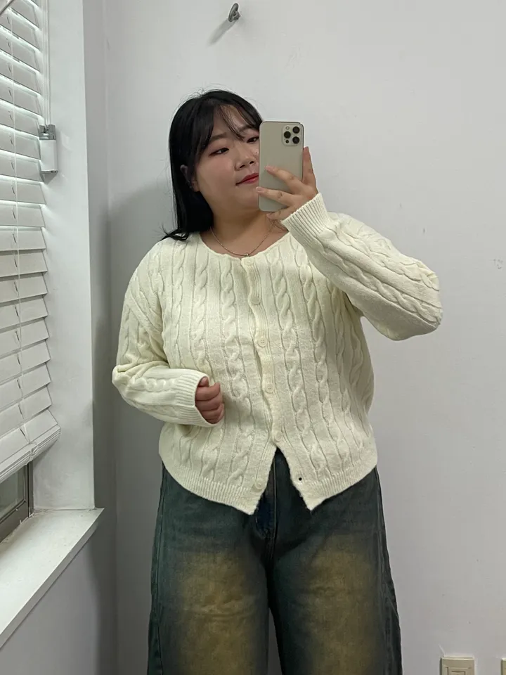 🚀당일출발🚀빠른배송📦 [~110size/빅사이즈] 라운드넥 꽈배기 도톰 단추 니트 가디건 상세 이미지 36