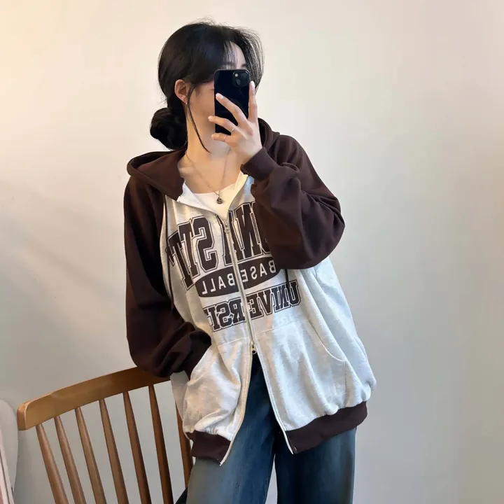 오늘출발🤎 [오버핏/투웨이~] 스테이트,오버핏 레터링 투웨이 배색 후드 집업 [4color] 상세 이미지 45