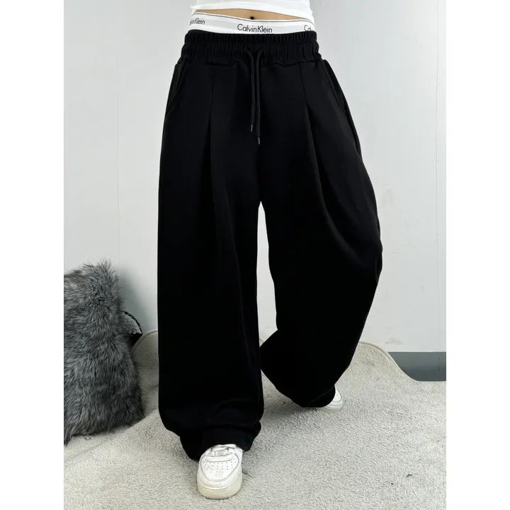 ❤️‍🔥기모선택│업그레이드 ver.│누적판매1,000 돌파 기념│4size!❤️‍🔥[UNISEX/기획특가]사이드 폴드 핀턱 스트링 루즈 와이드 벌룬 트레이닝 팬츠(2color) 상세 이미지 8