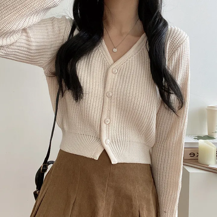 [도톰해요!/강추] 데일리 브이넥 크롭 니트 가디건 상세 이미지 8